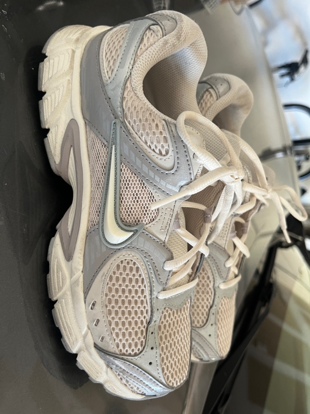 Nike White and Light Gray Mesh Running Sneakers